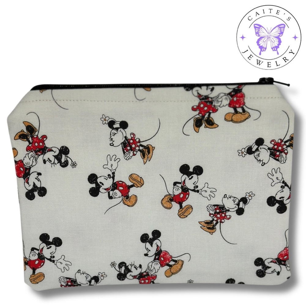 Handmade Zipper Pouch with a Mickey and Minnie Mouse Fabric